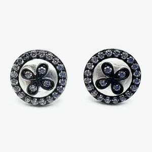 Round Silver Floral Crystal Stud Earrings in Clear